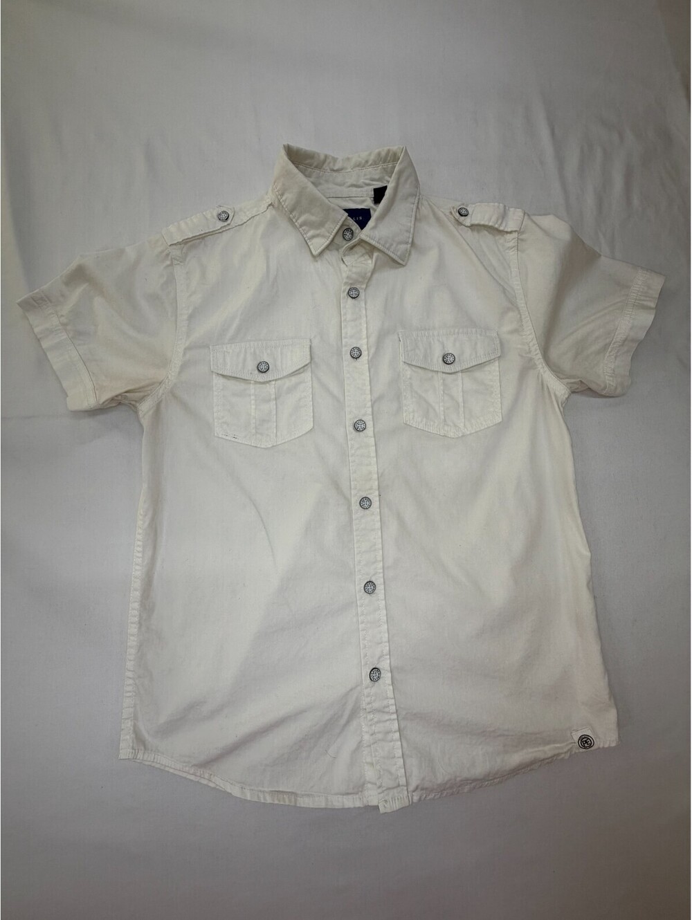 Perry Ellis Boy's Polo Shirt Collared Solid Front Pocket Size 10-12 White